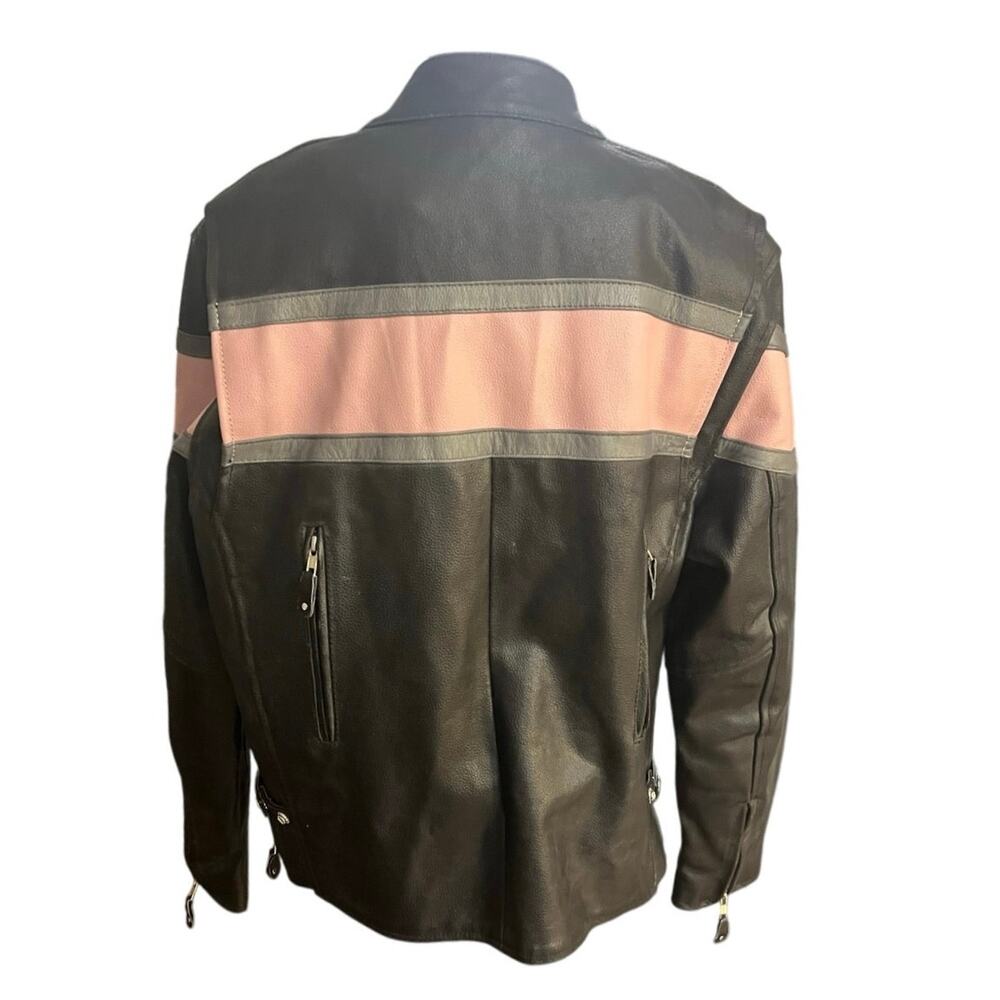 Y2K Wild Wear Leather Moto Jacket Black Pink Stripe Biker Jacket Women’s L - Picture 5 of 11
